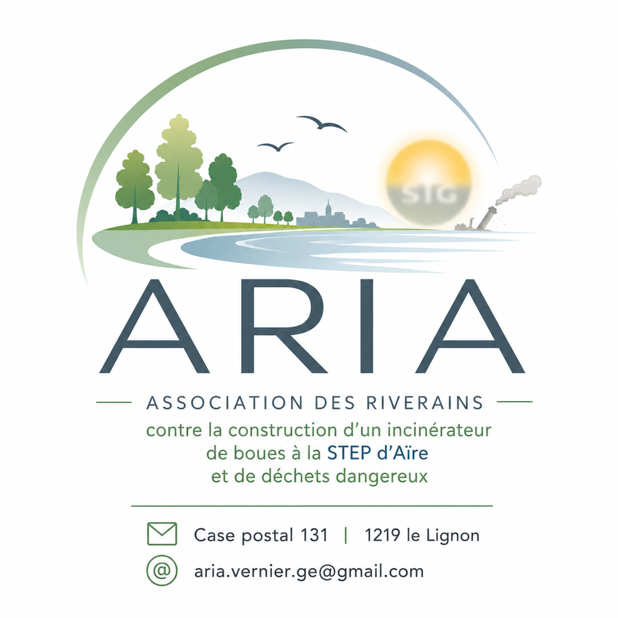 Logo ARIA : paysage de la presqu'île d'Aïre avec le Rhône, les arbres et le Salève